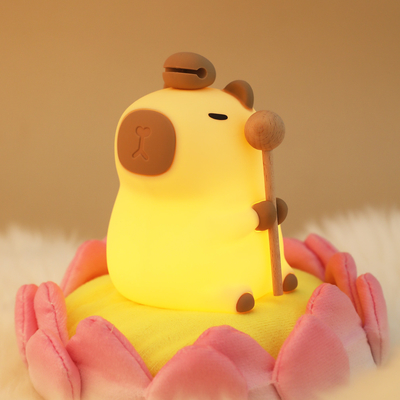 Komik Karikatür Capybara Gece Işığı Musluk Kontrolü 1200mAh Şarj edilebilir Uyku Gece Işığı 7 değişken renk ile