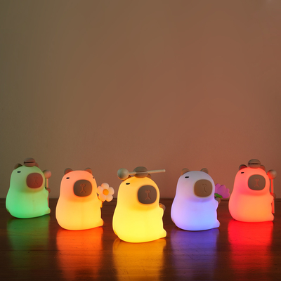 Modern Tasarım Silikon Capybara Gece Lamba Portatif USB Şarj edilebilir LED Işık Kaynağı Dokunmatik Kontrol Hayvan Lamba Yatak Odası için
