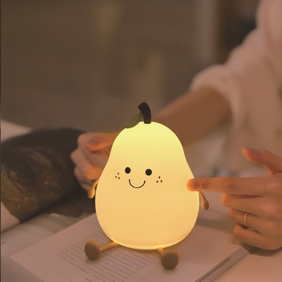LED Pear Fruit Silikon Gece Işığı 7 Renkli Hafifleştirme Dokunma USB Şarj edilebilir Karikatür Yatak Lambası Yatak Odası Dekoru Tatlı Çocuk Hediyesi