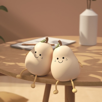 LED Pear Fruit Silikon Gece Işığı 7 Renkli Hafifleştirme Dokunma USB Şarj edilebilir Karikatür Yatak Lambası Yatak Odası Dekoru Tatlı Çocuk Hediyesi